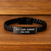 Saint Bernard Dog Dad Gifts, Unique Interlaced Leather Bracelets, 'Best Saint Bernard Dad Ever' Quote, Birthday Unique Gifts for Men from Friends, Coworkers, Family - Image 2